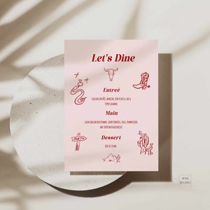 Cowgirl Themed Bachelorette Menü Vorlage Handgeschrieben Handgezeichnet Illustration Menü Geburtstag Brautparty Menü Letztes Rodeo Hen Party Western