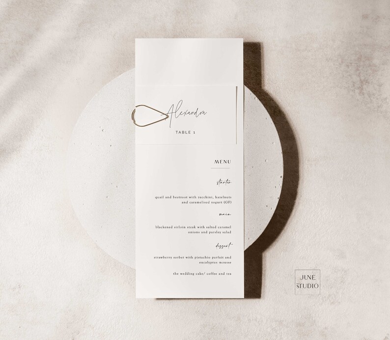 Minimalist Wedding Place Card Meal Choice Template Download Etsy