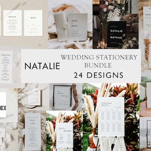Modern Wedding Bundle, Elegant Editable Templates, Minimalist Wedding Invitation Set, Instant Download Wedding Stationery Reception Bundle