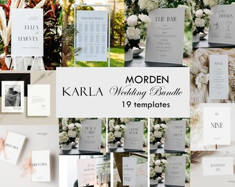 Modern Wedding Signage + Stationery Bundle: Minimalist Chic Ceremony + Reception Package (Digital Templates, Editable) KARLA