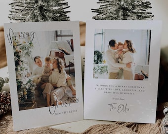 Modern Photo Christmas Card Template: Script Holiday Card (Editable, Digital)