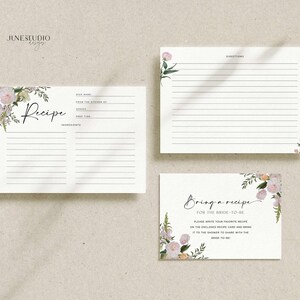 Floral Rezept Card Template Brautparty Pastell Blumen Elegant Bunt Rezept Anfrage Karte Einfügen Peony Frühlingsblume Bearbeitbar Printable