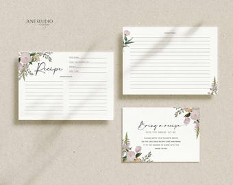 Floral Recipe Card Template: Bridal Shower Recipe Request (Printable)