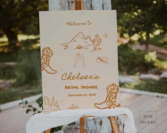 Last Rodeo Bridal Shower Welcome Sign: Hand-drawn Cowgirl Bachelorette Party Welcome Poster Board Country (Editable Template, Printable)