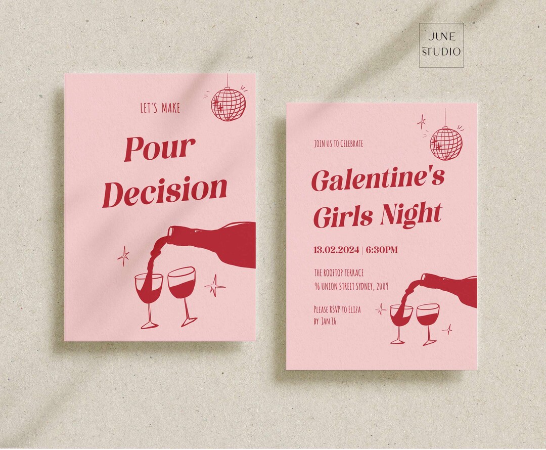 Galentine's Girls Night Invitation: Retro Wine Design (digital Download ...