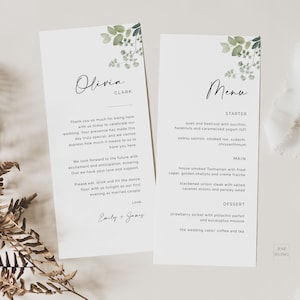 Eukalyptus Danke Tischkarte Menü Hochzeit Personalisierte Gast Name Vorlage Danke Serviette Notiz Druckbare Gedeck Danke AM01