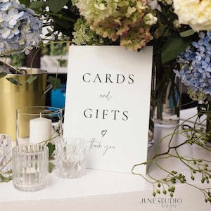 Moderne minimalistische kaarten en geschenken tekensjabloon Eenvoudige bruiloft cadeau tafel teken bruids douche cadeau teken verlovingskaart en cadeau teken