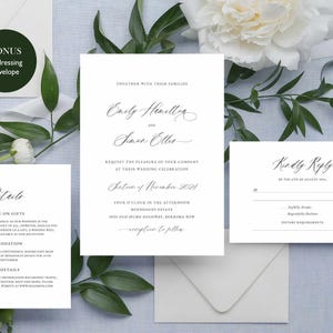 Mall för elegant bröllopsinbjudningssvit: Modernt bröllopsinbjudningsset med utskrivbart adresseringskuvert (redigerbart, utskrivbart) BRIELLE