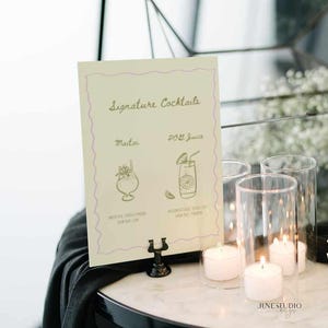 Handgezeichnete Signatur Getränke Cocktail Bar Menü Vorlage Handgeschriebenes Gekritzel Hochzeit Seine Getränke Ihre Getränke Signage Funky Illustration