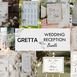 Whimsical Wedding Bundle Template Hand drawn Vintage Glam Reception Bundle Sign Bundle Hand written Illustrated Cupid Bow French Inspired