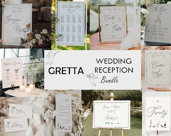 Vintage Glam Wedding Reception Stationery + Sign Bundle: Hand-Drawn Whimsical French-Inspired Template GRETTA