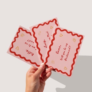 Wellige Brautjungfern-Antragskarten-Vorlage zum Ausdrucken, Squiggle Be My Bridesmaid, Trauzeugin, Matrone der Ehrenantragskarten-Set, bearbeitbarer Download