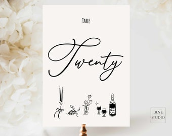 Wedding Table Number Template Download Whimsical Illustration Table Number Wedding DIY Printable Hand drawn 20 Table Number Custom Editable