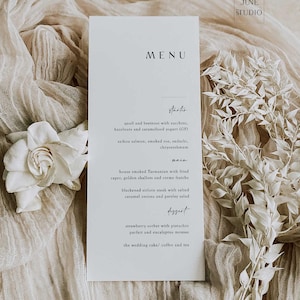 Minimalist Wedding Menu Template Modern Script Wedding Dinner Menu Printable, Digital Download Simple Reception Dinner Menu Editable ELIZA