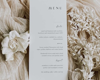 Minimalist Wedding Menu Template: Modern Reception Dinner (Editable, Printable) ELIZA