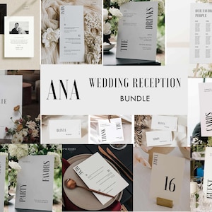 Wedding Reception Bundle Template Minimalist Modern Typography Day Of Signage Bundle Black Tie Serif Editable Stationery Elopement Sign ANA