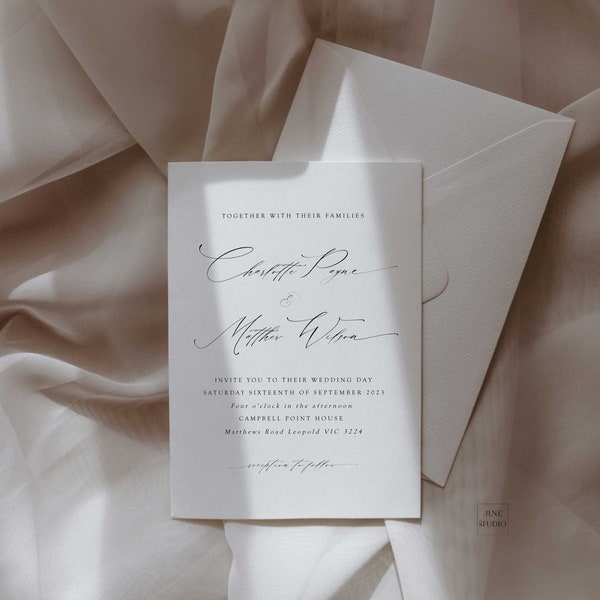 Minimalist Wedding Invitation Template, Editable Modern Wedding Invitation, Elegant Calligraphy Wedding Invite- Charlotte