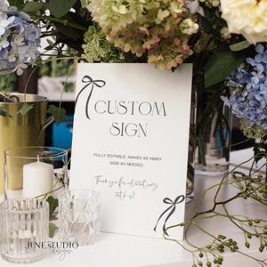 Bridal Shower Custom Sign Template Editable Minimalist Black Bow Custom Sign She&#39;s tying the knot Black Ribbon Bow Favors Gifts Custom Sign