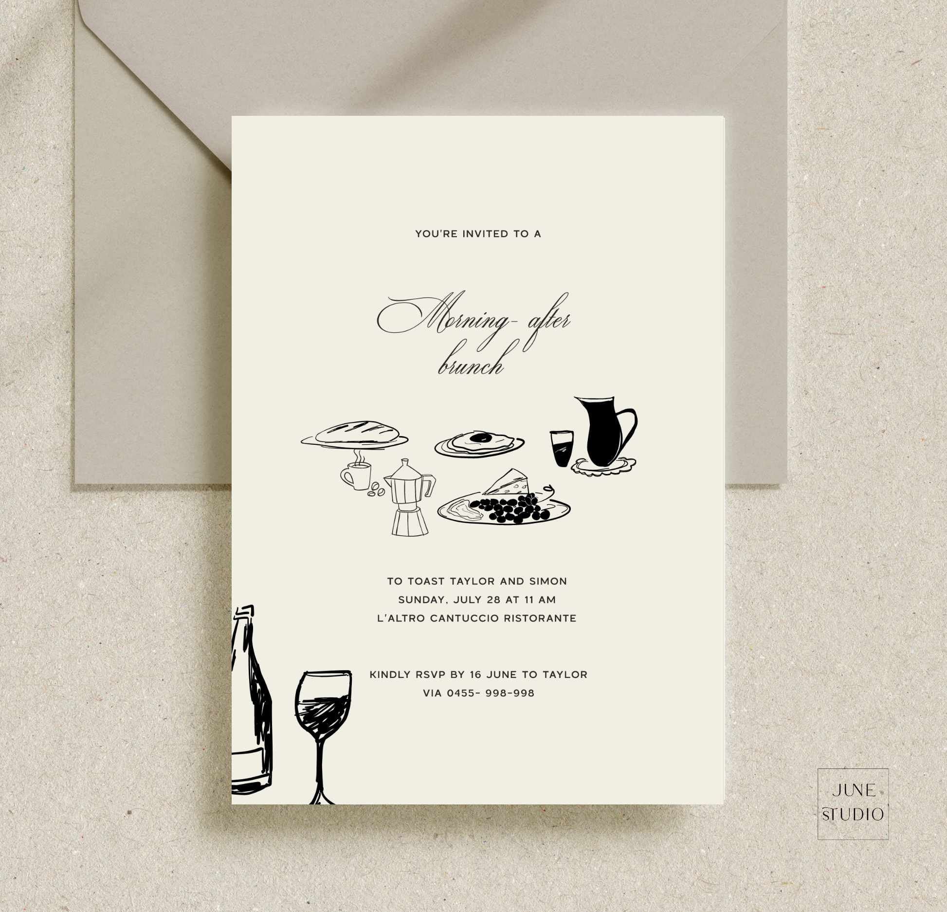 Old Money Post Wedding Day Invite: Farewell Brunch, Morning After  Hand-drawn Illustration (editable Template, Printable) - Etsy Israel, image size:1946x1874