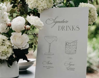 Signature Drink Sign Template Sage Green Modern Vintage Minimalist Sage Wedding Drink Wedding Bar Sign Signature Cocktail Bride Groom Drinks