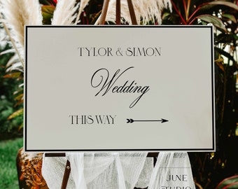 Old Money Wedding Direction Sign Template with Arrow, Modern Vintage Horizontal Design (Digital Download) Eleanor