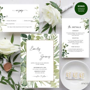 Eucalyptus Wedding Invitation Set: Modern Script, Greenery Template (Editable, Printable) Amber