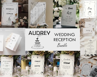 Hand-drawn Wedding Reception Bundle: Whimsical, Unique Creative Wedding Day Stationery + Signs Package (Digital Template, Editable)
