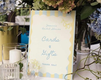 Lemon Bridal Shower Cards and Gifts Sign: Yellow Blue Decor (Digital Download)