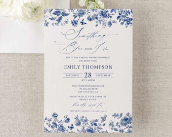Blue Vintage Floral Bridal Shower Invite Chinoiserie Something Blue Before I do Wedding Shower Invitation ( Editable Template, Printable)