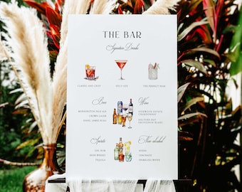 Wedding Bar Menu Digital Template Editable Minimalist Drinks Sign Watercolor Cocktails Menu Signature Drinks DIY Wedding Drinks Menu Eliza