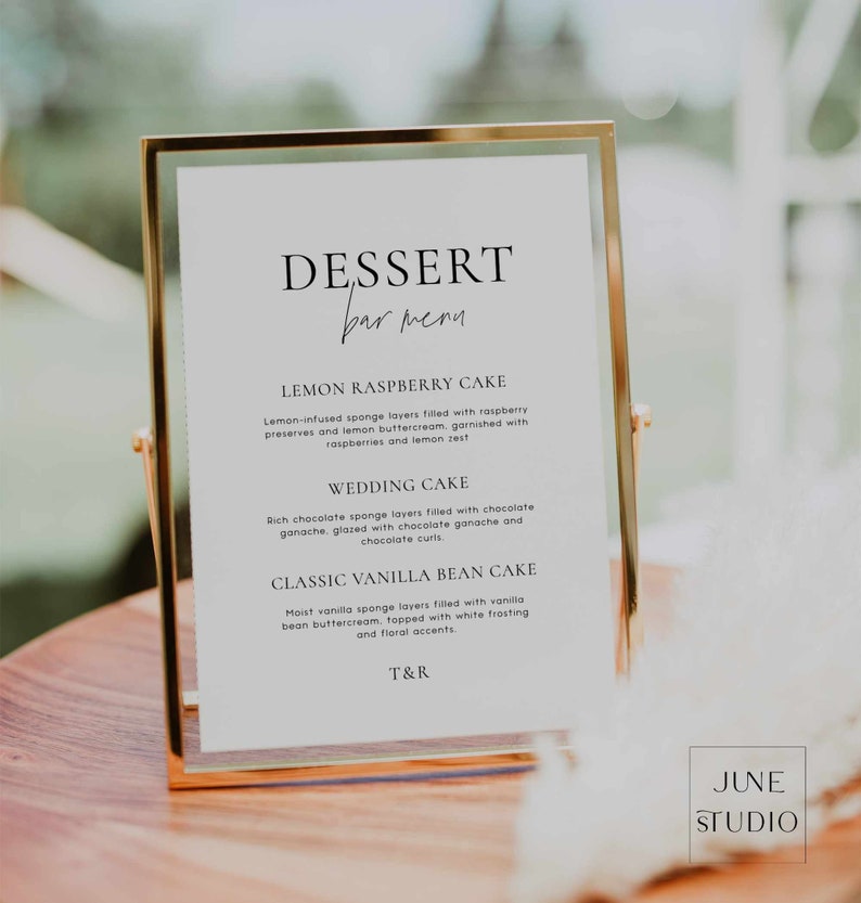 wedding dessert bar menu digital template, editable, modern minimalist, dessert table sign, buffet wedding dessert sign, printable, modern script