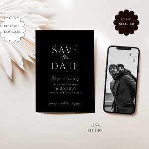 Photo Save the Date Invitation Template, Minimalist Save the Date, Minimal Save the Date, Boho Save the Date Card Editable Template Eliza