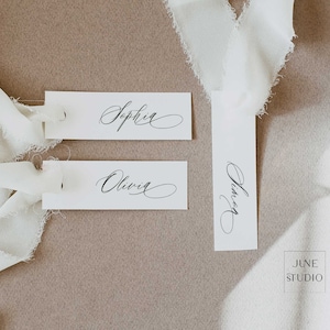 Minimal Wedding Place Card Template Slim Modern Calligraphy Script Elegant Table Name Card Escort Card Thin Place Cards Boho Skinny Seating