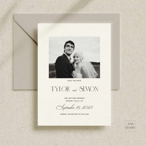 Convite para salvar a data com dinheiro antigo com modelo de foto Salve nossa data Convite de casamento moderno e minimalista na moda inspirado no vintage editável ELE