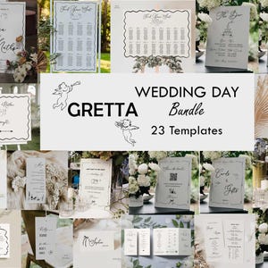 Whimsical Wedding Day Bundle Template, Hand-drawn French Vintage Glam Wedding Sign Bundle Day Of Bundle Handwritten, Illustrated Cherub Bow