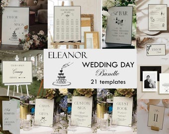Old Money Wedding Signage + Stationery Bundle: Hand-Drawn Modern Vintage Corjl Templates (Digital, Editable) Eleanor