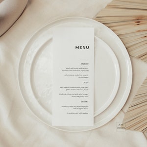 Minimalistyczny szablon karty menu weselnego Neutralna karta menu weselnego na próbne menu weselne Proste menu zaręczynowe