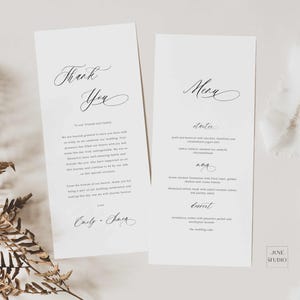 Hochzeitsmenü + Dankeschön-Vorlage Elegantes Minimalistisches einfaches Gastmenü + Dankeschön-Serviette Moderne Schrift-Empfangs-Dinner-Minimal-BRI
