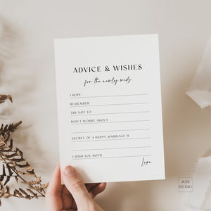 Minimale Hochzeit Advice Card Template Bearbeitbare Ratschläge für die Braut und Bräutigam Gute Wünsche für Paar EL01