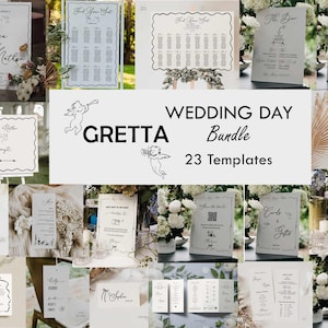 Hand-written Wedding Menu & Place Card Set, Vintage French Inspired Illustrated Table Seating ( Digital Template, Customizable) GRETTA image 11
