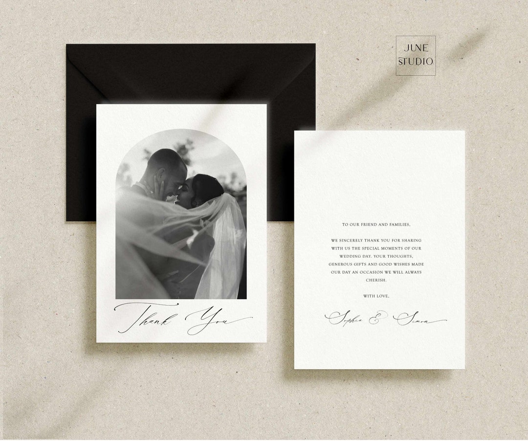 Minimalist Wedding Photo Thank You Card Template: Modern Arch (editable ...