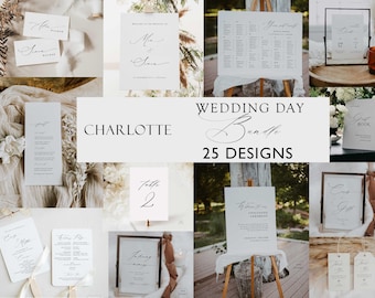 Elegant Wedding Bundle: Stationery + Signage Package, Modern Script Reception, Day of Package (Editable, Printable) CH01