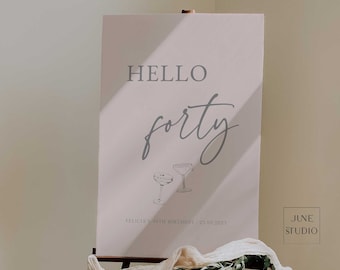 Hello Forty Birthday Welcome Sign Template Download Adult Birthday Welcome Board Thirty Birthday Adult Birthday Sign DIY Welcome Poster
