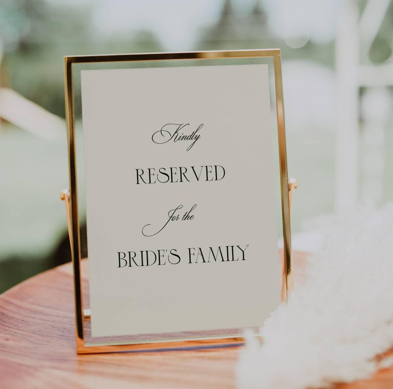 Elegant Wedding Reserved Table Sign Template: Old Money Modern Vintage ...