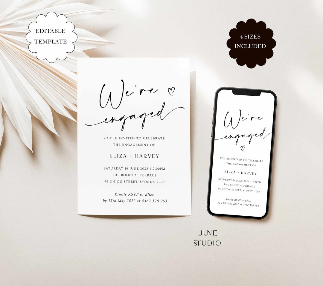 Engagement Script Modern Script Engagement Invitation: Elegant We're Engaged Electronic ...