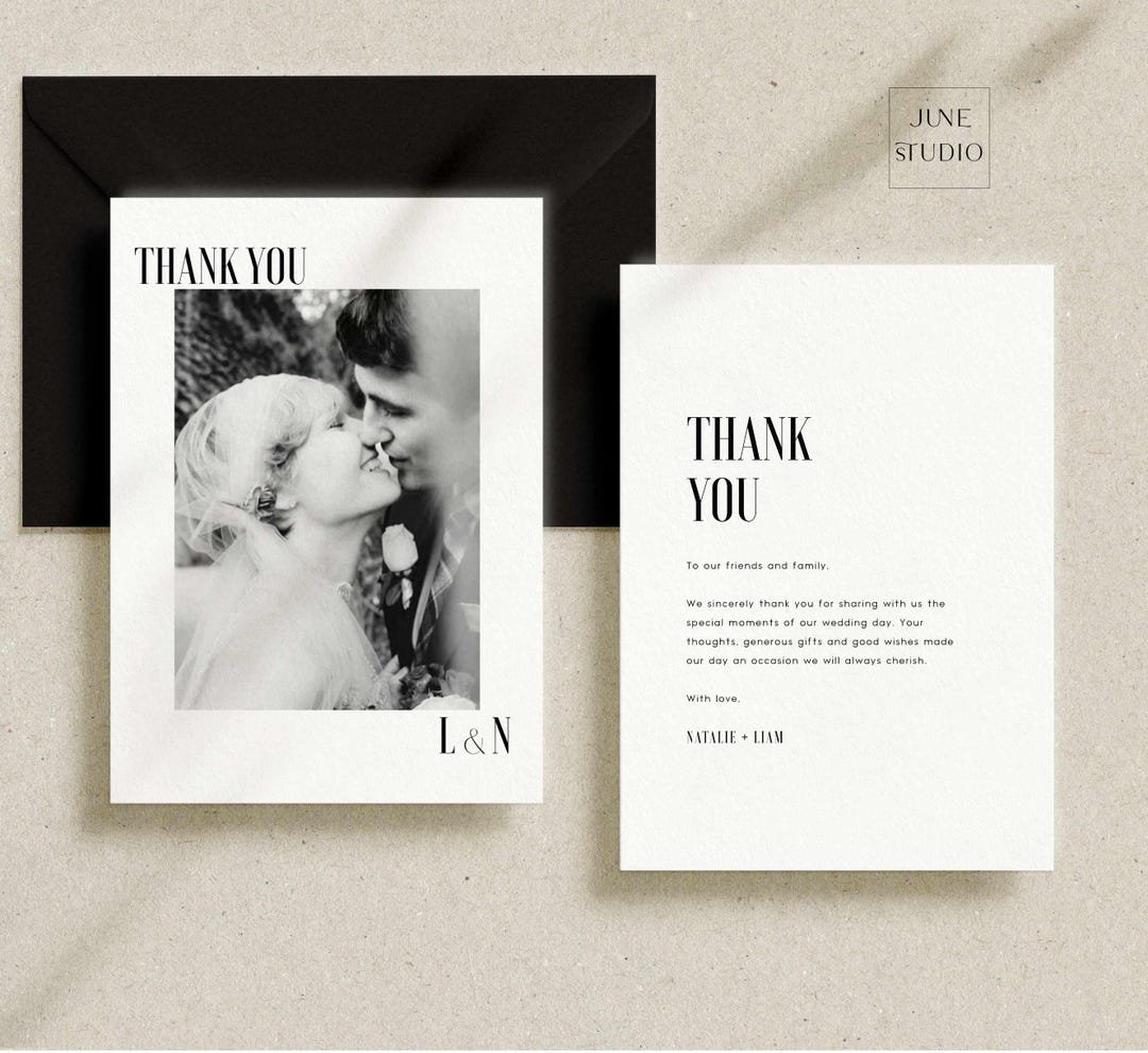 Minimalist Wedding Photo Thank You Card Template (digital) - Etsy