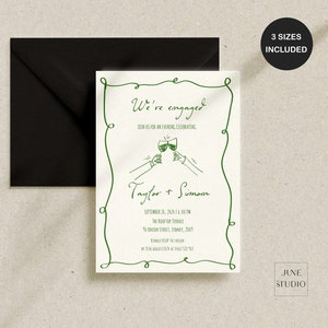 Handgetekende sjabloon voor verlovingsuitnodiging Handgeschreven digitale verlovingsuitnodiging Toast Proost We zijn verloofd That's Amore Elopement bewerkbaar
