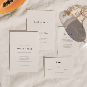 Pacote de convites de casamento moderno para download de modelo Conjunto de convites de casamento simples Conjunto de convites de tipografia chique para impressão Suíte de casamento NA01
