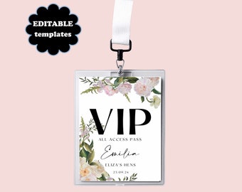 Może przedstawiać: Biała przepustka VIP z kwiatowym wzorem i tekstem "VIP All Access Pass Emilia Eliza's Hens 23.09.24".