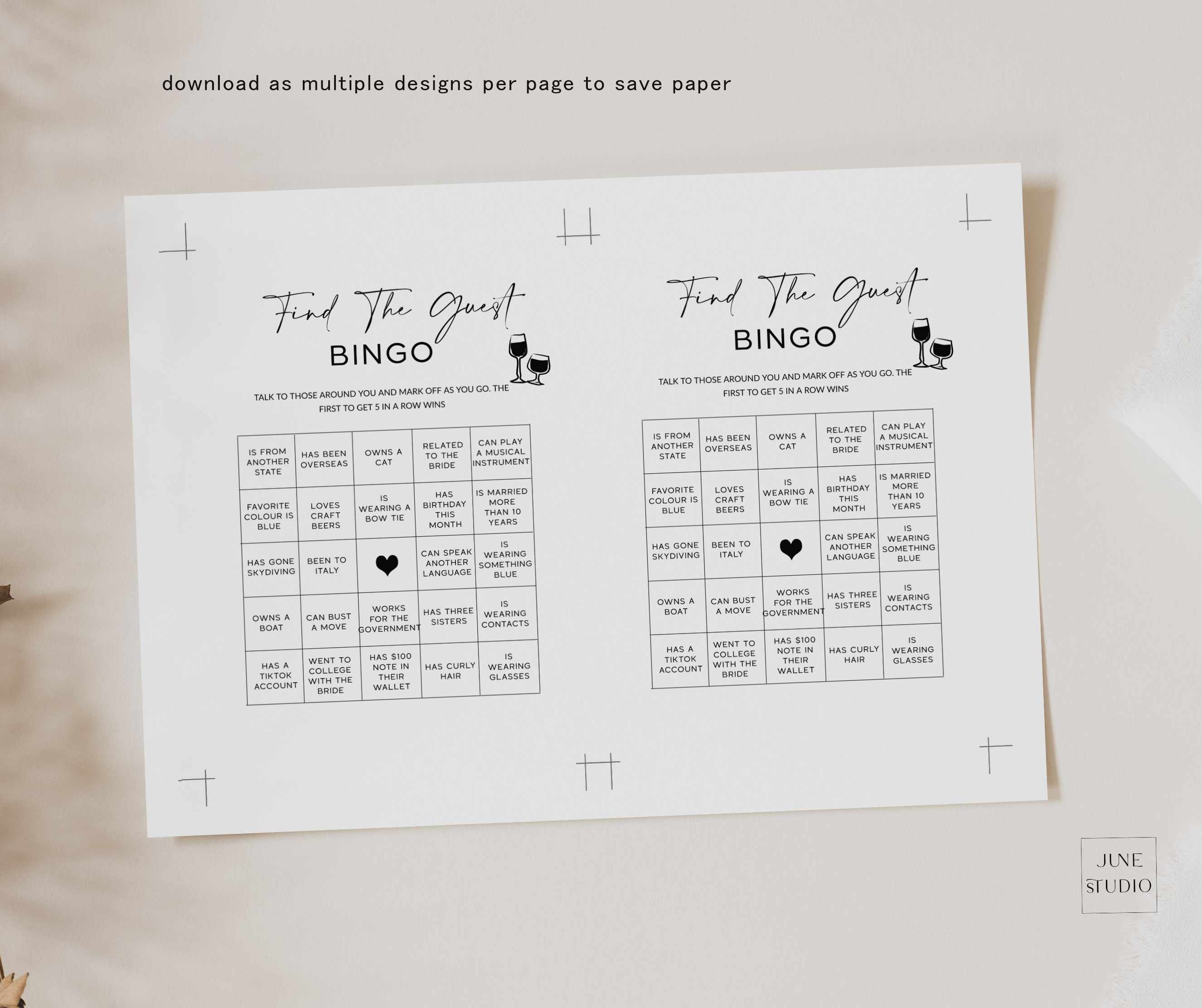 Find the Guest Bingo Game Template Minimalist Modern Script Etsy